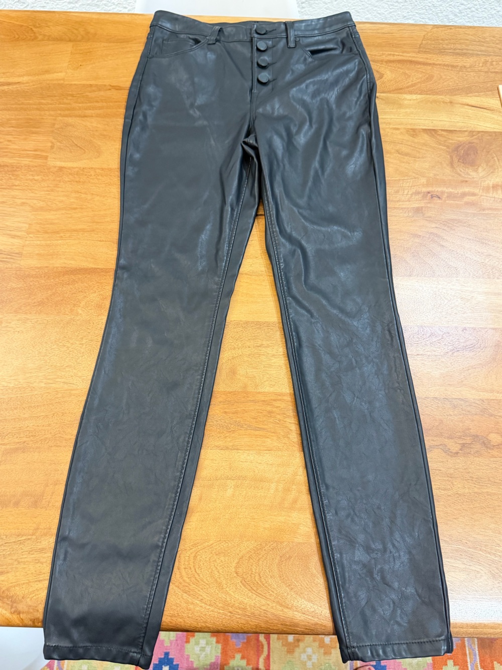 Blank NYC Black Faux Leather Skinny Pants with Button Fly Size 28